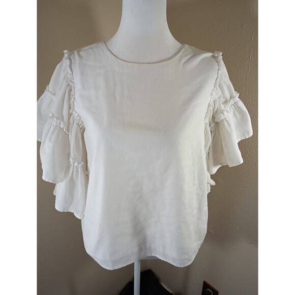 Mudpie Top Cotton White Sz M Ruffled Sleeve Boho Fairy Cottagecore - Picture 1 of 11